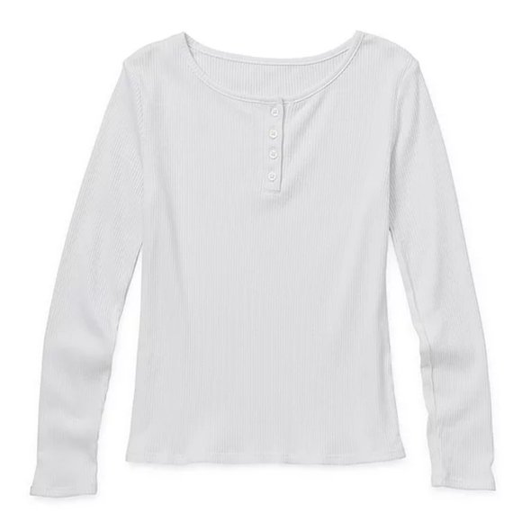 Thereabouts Little & Big Girls Henley Neck Long Sleeve T-Shirt - Picture 1 of 3